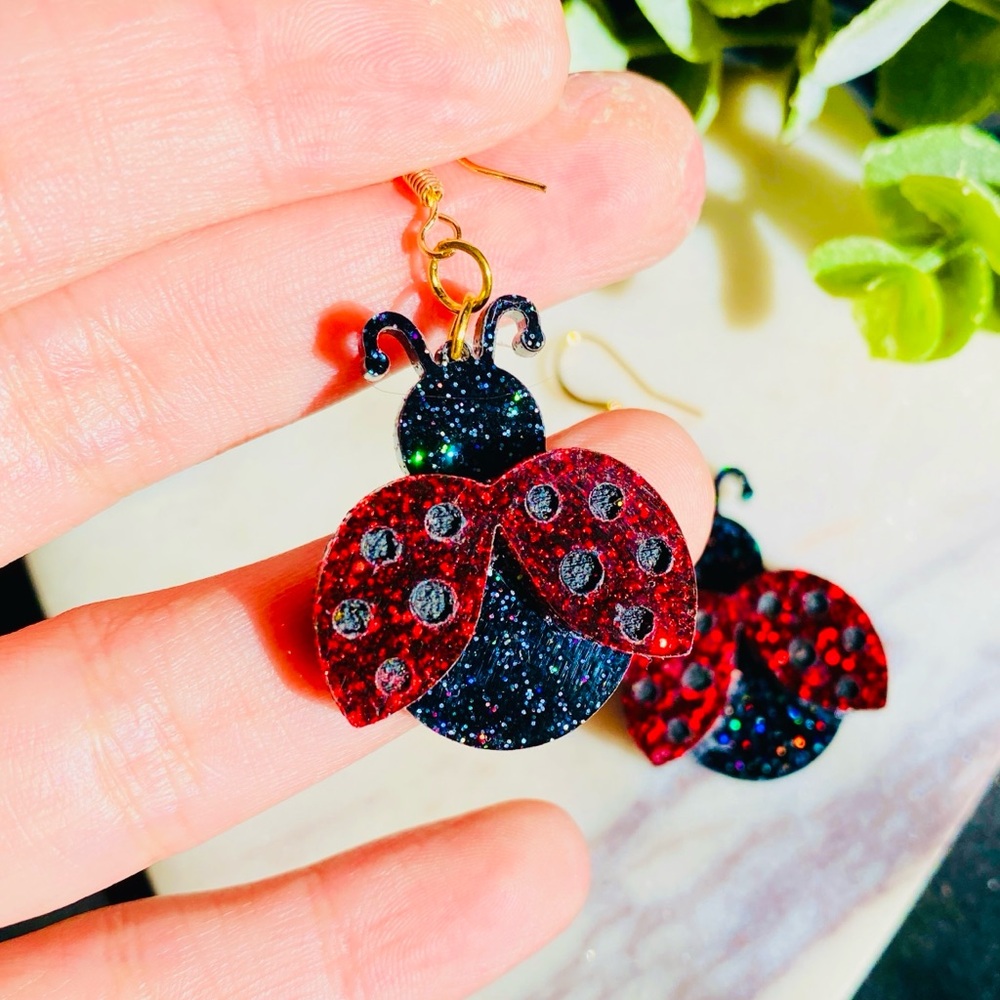 Ladybug Earrings Insect/ Bug Glitter Earrings Summer jewelry Sterling Silver